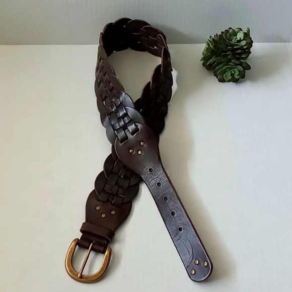 Gap Women's Braided Leather Belt Brown Size Medium Brass Buckle - Picture 2 of 16
